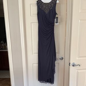 Cachet Navy Maxi Dress with Beaded Neckline